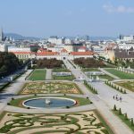 The garden is designed in formal French style. It has three levels, which are separated by two large fountains.