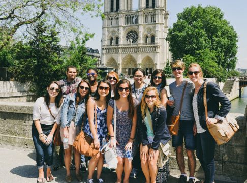 May 2015 - UMD Montpellier Summer Study Abroad group in front of Notre Dame de Paris