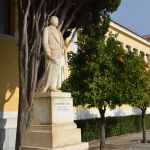 A statue of Konstantinos Zappas is located to the right of the Zappeion entrance.