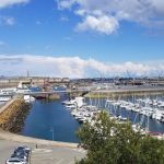 Overhead view of the Saint Malo old city and the surrounding ports